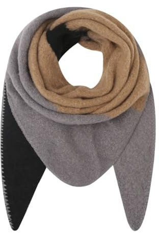 stylx Damen Schal XXL Dreieck Schal flauschig schal-tuch damen dicker dreieckstuch groß Wolle 3 FARBIG Farben kuschelig (schlamm/grau)