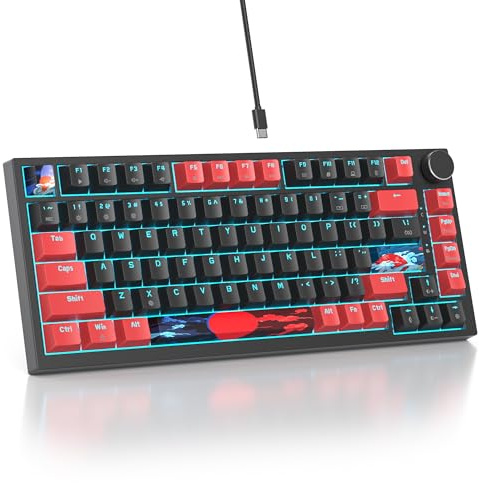 Mosptnspg 75% TKL Wired Mechanical Keyboard,RGB Backlit Gasket Mount 82 Key Hot Swappable Custom Linear Red Switch Gaming Keyboard with Volume Knob & PBT Keycaps (82 Black)