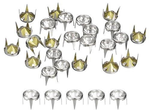 sourcing map 120 Stück Strass-Ohrstecker-Nachfüllungen, 9 mm/0,35 Zoll Strass-Klauenperlen, Nagelkopf, Nieten, Metallspitzen, Nieten, dekorativ für DIY-Lederhandwerk, Silberweiß