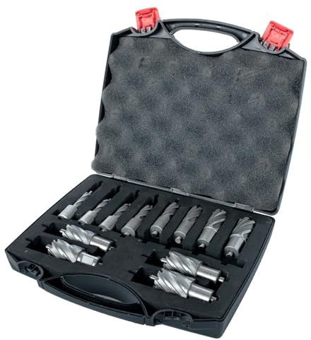 Evolution Set di 12 frese anulari per trapani magnetici/magici, profondità 2,5 cm, larghezza mista da 7/16 a 1-1/8, custodia per il trasporto inclusa, set da 12