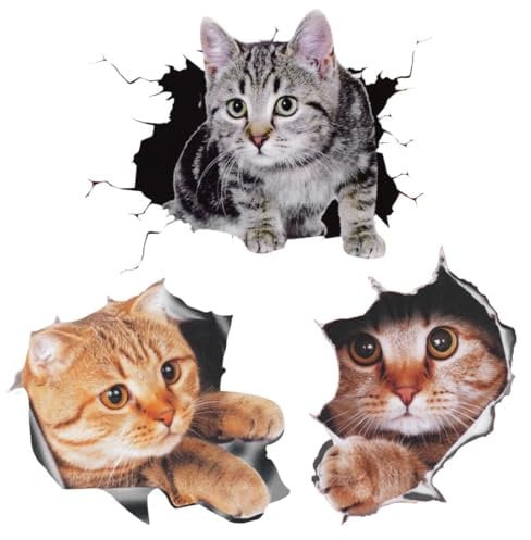 LEEQ 3pcs Adesivi per Auto - Gatto 3D Rimovibile Autoadesivo Decorazione Autoadesivo Finestra Auto Animazione Divertente Decorazione Gattino Adesivo Forma Auto Adesivo