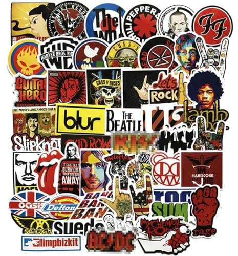 Rock Band Aufkleber, 2 X 52 Stück Rock Band Punk Stickers, Vinyl Wasserfeste Coole Sticker, Heavy Metal Punk Musik Band Sticker Bomb für Gitarre Laptop Skateboard Wasserflasche Teens Erwachsene