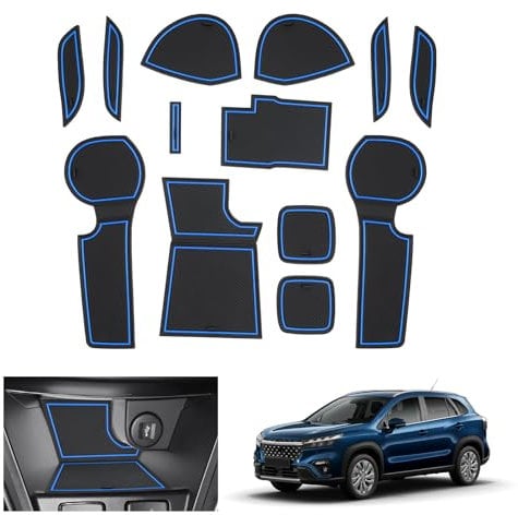 GAFAT Suzuki S-Cross Hybrid 2022-2025 Non-Slip Rubber Mats, Centre Console Cup Holder Door Seam Mats, Blue