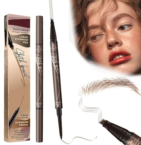 EONFAVE Flüssiger 2-in-1 Doppelter Kopf Augenbrauenstift mit 4 Gabelspitzen, 3D Natürlich Wasserfester Ultrafeiner Augenbrauenstift in Kastanienbraun (hellbraun)