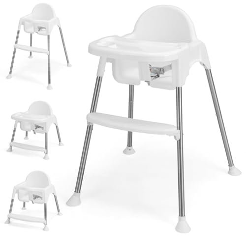 LIFEZEAL 4-en-1 Chaise Haute Bébé, Chaise Haute Évolutive avec Plateau Réglable et Amovible, en PP et Acier Inoxydable, Ceinture de Sécurité 3 Points, Convertible, 6-36 Mois (Blanc)