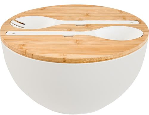GEHE Saladier de 30,5 cm, saladier en fibre de bambou avec couvercle, bols à mélanger extra larges de 7,7 l avec couverts pour cuisine, salade avec ustensiles pour salade, pâtes, fruits, légumes et