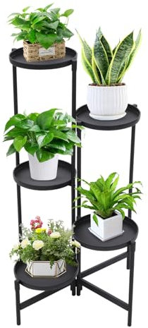 Eckpflanzenstand Indoor, 5-Tier Hoher Pflanzenständerhalter, Pflanzenständer Eckregal für Indoor mit Fünf Etagen aus Kohlenstoffstahl für Blumenregal Dekoration (Schwarz)