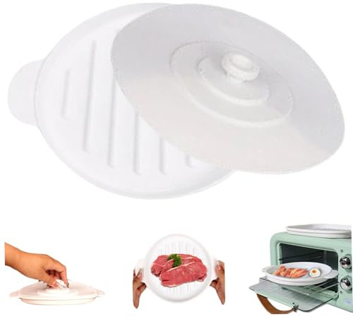Pesoncarl Microwave Splatter Cover, Microwave Bacon Tray with Lid 9.5x7.8 Inch Round Silicone Baking Pan Heat-Resistant Bacon Tray with Dual Ears for Cooking Roasting Steaming