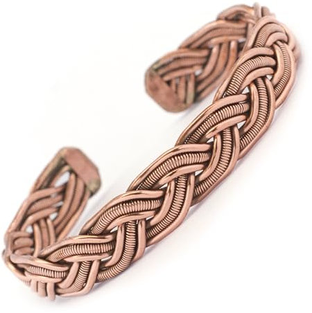Generico Bracciale in Rame Puro Intrecciato, Rotondo, Martellato, Regolabile Unisex, Gioielli Hippie Boho Himalayani, Fatto a Mano in Nepal