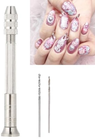 Nail Art Puncher, Manual Nail Art Piercing Tool Nail DIY Pendant Punch Manicure Drill Bits 1mm 1.2mm Hole Nail Dangles Drill Charm Piercing