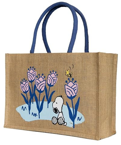 Kanguru Tote Bag Damen mit Snoopy Design, Grosse Jutebeutel Shopper Tasche mit Henkel, für Uni, Schule, Arbeit und Alltag, Stilvoll, Chic, Robust, Ästhetisch, Praktisch, Einkaufskorb bedruckt Peanuts
