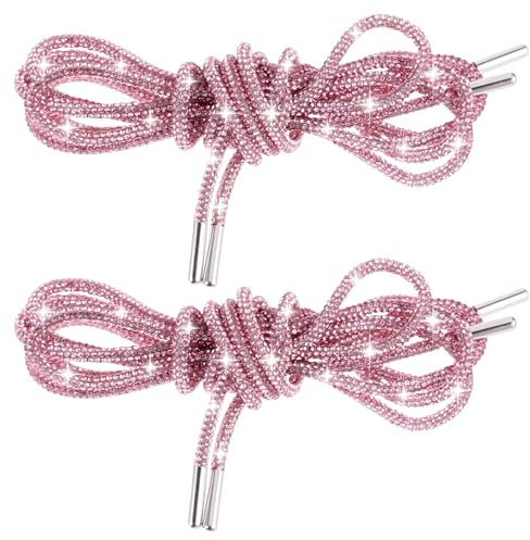Lot de 4 lacets de chaussures roses avec strass et paillettes - Cordon de serrage de rechange pour pantalons de survêtement et baskets, rose