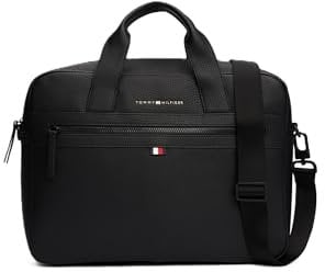 Tommy Hilfiger Men's Essential Laptop Bag with Removable Crossbody Strap, Black