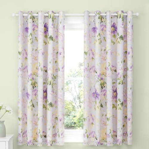 Dreams & Drapes Heritage Florette Curtains W66 x L72 (168 x 183cm) – Lilac Floral Eyelet Curtains – Lined Drapes for Bedroom & Living Room – 2 Panels – Matching Bedding Available