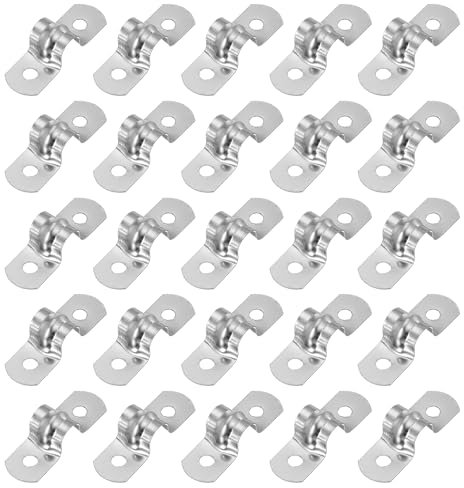PATIKIL 8mm Rigid Pipe Strap, 25 Pcs 304 Stainless Steel Conduit Clamp 2 Hole U Bracket Pipe Clamp Tube Strap for Pipe Cable Wire Fixing, (1/3)