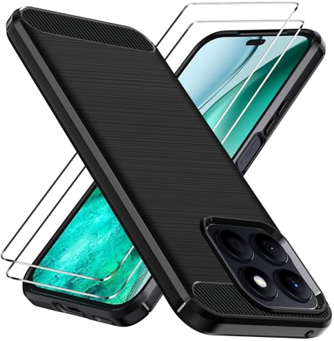 iVoler Cover per Honor X8c / Honor X8b con 2 Pezzi Vetro Temperato, [Antiurto di Grado Militare] Protettiva Custodia, Sottile Morbida in Silicone TPU Anti-Impronte Anti-Graffio Case, Nero