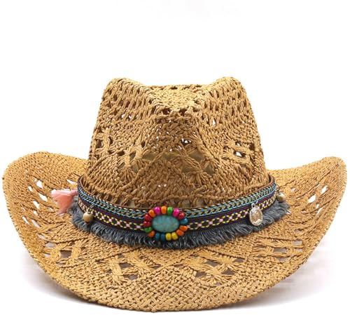 Cazqgoy Sombrero de vaquero Western Cowgirl Hats for Women Men Straw Hat Western Hat Brazilian Bohemian Panama Hats Summer Hat Sun Hat Beach Hat