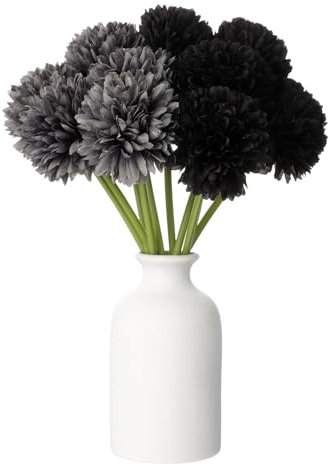 sourcing map 10pcs Artificial Chrysanthemum Ball Flowers Faux Chrysanthemum Flowers Bouquet Silk Fake Mum Flower for Home Garden Wedding Party Decoration, Black/Grey