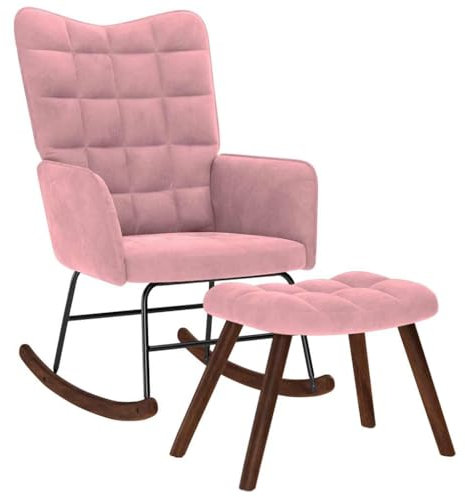 Kangmusi Schaukelstuhl mit Hocker Pink Velvet, Rosa 4016847