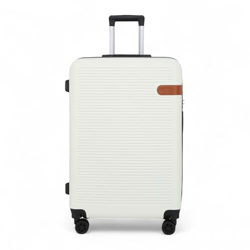 Infinity Leather Koffer Trolley Handgepäck Handgepäck Hartschale ABS Reisetasche Leichtgewicht mit Langlebigen 4 Spinner-Rädern (Beige, L(75cm 90L))