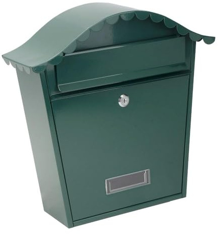PRENDELUZ Briefkasten aus verzinktem Stahl, grün, 37 x 36 x 13,5 cm, mit Regendach, ideal für Briefe und zum Schutz von Dokumenten.