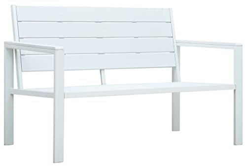 LAPOOH Gartenbank, Terrassenmöbel, Wetterfeste Bank, Outdoor Bank, Parkbank, Garten Banken, Deko Bank, Gartenmöbel, 120 cm HDPE Weiß Holz-Optik
