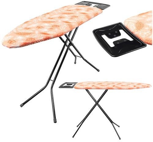 KADAX Bügelbrett 120x38 cm, klappbarer Bügeltisch mit Stabiler Stahlkonstruktion, hitzebeständigem Bezug und Ablage für Bügeleisen, höhenverstellbar (Orange)