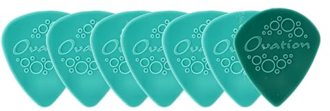 Ovation Diamond Picks Nylon Standard 351 Picks - Super Grip - Round Tip - 7 Set (6+1 Sharp Tip free) - 0.88 mm - turquoise green - Made in Czech Republic