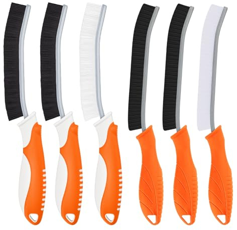 TQRR Cleaning Brush Hard Bristles Corner Cleaning Brush, Multifunctional Joint Brush Bath, Cleaning Tools for Household, Kitchen, Toilet, Tile Floors, Grout (6, Orange)