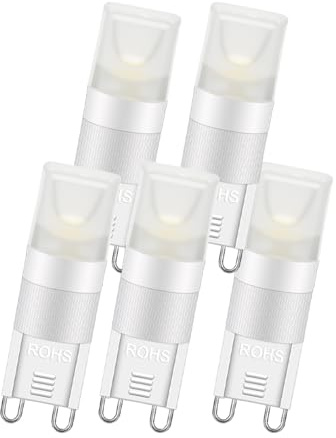 Ruiandsion G9 LED-Lampen 2W, Kaltweiß 6000K, 220-240V, nicht dimmbar, flackerfrei, energiesparende Leuchtmittel für Kronleuchter, Badezimmerspiegel, dekorative Beleuchtung (5er Pack)