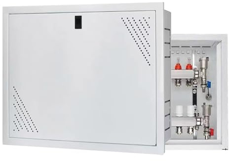Armario de Distribución para Calefacción por Suelo Radiante, 5-6 Conexiones para Circuitos de Calefacción, Montaje Empotrado, Superficie Lacada, Caja de Hierro (700 x 450 x 110 mm)