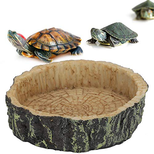 KIMISS Plat d'eau pour Reptile à Haute capacité de Charge, Bol de Nourriture Rond en Résine Synthétique pour Animaux de Compagnie, Pot de Nourriture pour Tortue Terrapin, Fournitures pour Reptiles