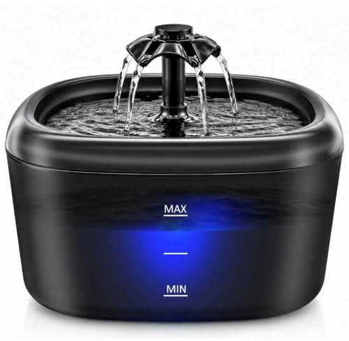 Fontaine à Eau pour Chats et Chiens, 2,2L Distributeur Automatique avec Indicateur LED, Pompe Ultra-Silencieuse, Système Triple Filtration, Abreuvoir sans BPA pour Animaux, Noir