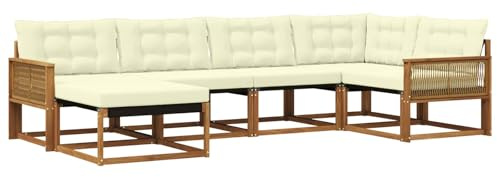 vidaXL Outdoor-Sofagarnitur mit Kissen 6 pcs Natur und Creme, Garten-Sofa-Set, modernes Outdoor-Lounge, strapazierfähige Möbel, witterungsbeständiger Sitzplatz zum Entspannen