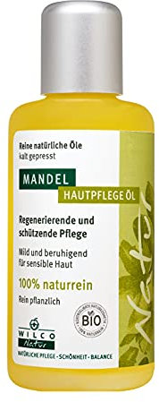 Wilco Mandelöl BIO - 100 ml Flasche - 100% pur & naturrein - natürliche und regenerierende Hautpflege für den gesamten Körper
