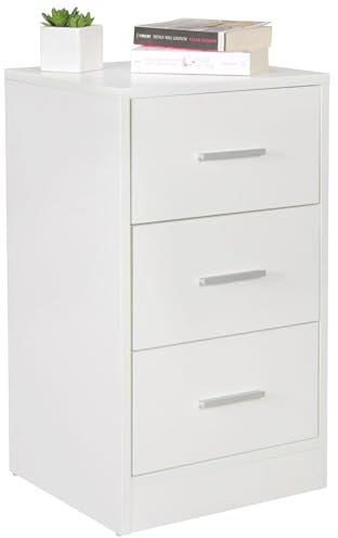 WOHNLING Chevet Olav Bois Table de Chevet avec 3 tiroirs Blanc Moderne | Design Chevet x 68 x 37,5 cm 35 | lit supplémentaire Haut
