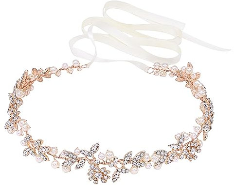 Ammei Rose Gold Vintage Bridal Crystal Headbands Wedding Headpieces Hair Pieces For Bride Bridesmaids Flower Girl Prom Hair Accessories With Ivory Ribbons Hair Vines