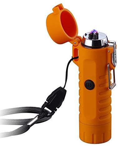 SANShine Dual Arc Lighter with Flashlight Double Arc Plasma USB Rechargeable Flameless Waterproof Stormproof Windproof Mini Electric Lighter for Cigar Candle Cigarette Pipe Sport Outdoor (Orange)