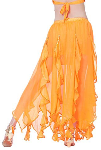 Damen Bauchtanz Rock Maxi Übungsrock Mit Gummiband Orientalische Plissee Boho Tanzbekleidung Orange Eine Größe