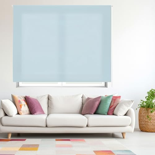 Blindecor Ara | Tenda a rullo traslucida tinta unita - Azzurro, 180 x 175 cm (Larghezza x Altezza) | Dimensioni del tessuto 177 x 170 cm | Tenda per interne