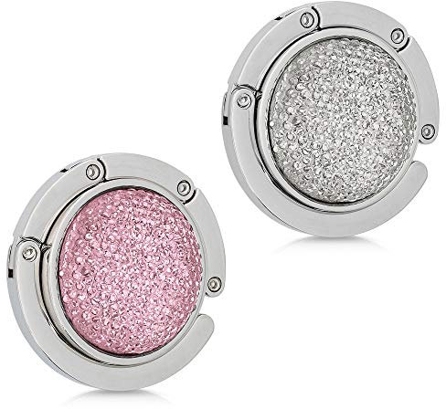 kwmobile 2X Tisch Handtaschenhalter Haken - Faltbare Antirutsch Taschenhaken Halterung Handtaschen kleine Diamanten Rosegold Weiß Silber