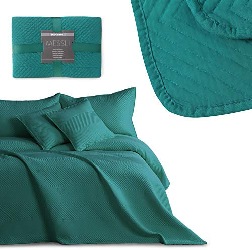 DecoKing Tagesdecke 200 x 220 cm Bettüberwürf zweiseitig Ultrasonic Steppung Polyester Messli dunkelgrün