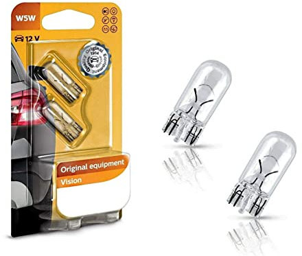2x Philips Vision W5W 12V 12961B2 Standard Ersatz Halogen Birne für Standlicht Positionslicht Bremslicht Hecklicht Innenlicht Leselicht Blinker seitlich E-geprüft