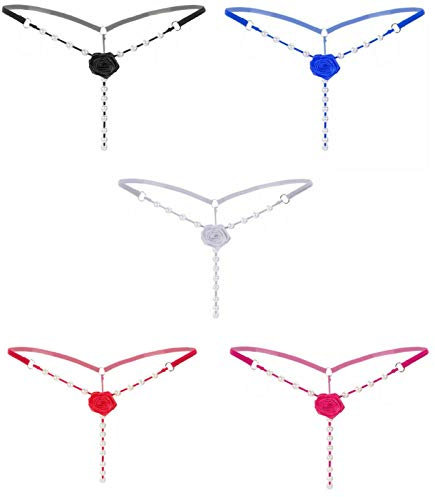 Kissa Micro String avec Perles et Fleur Taille Unique Lingerie Femme Sexy (Rouge)