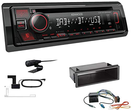 Kenwood KDC-BT450DAB 1-DIN DAB Autoradio Bluetooth CD USB AUX Einbauset passend für Volkswagen VW T5 Transporter bis 2015 schwarz OEM 1-DIN