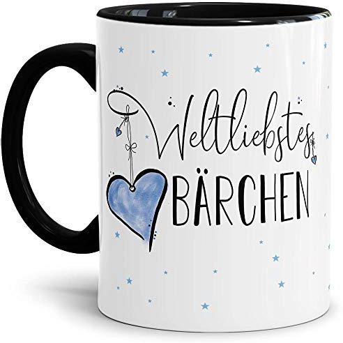 Tasse mit Spruch - Weltliebstes Bärchen männlich - Geschenk für Freund, Partner und liebsten Mann - Innen & Henkel Schwarz, 300 ml