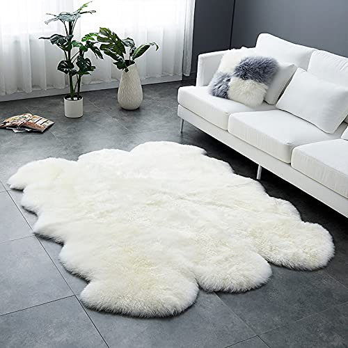 Altlue Lammfell Teppich Schaffell Echt Groß Fellteppich Flauschiger Fell Teppiche Lammfell Echt Groß Für Wohnzimmer Schlafzimmern Weiß (Size : 6p(150 * 200cm))