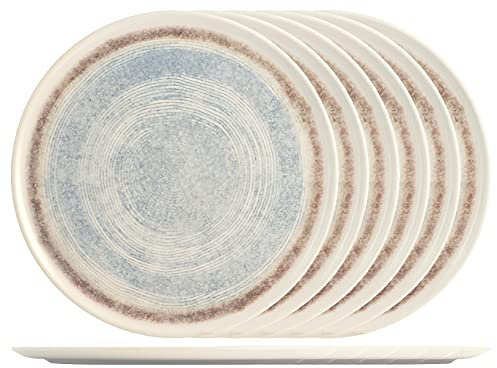 H&H 769221, Set 6 Piatti Pizza, Sky, Decoro Azzurro, Porcellana Stoneware, 32 cm