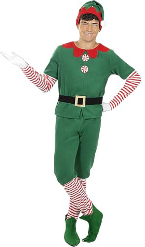 Funidelia Elfen Kostüm für Herren, Enthält T-Shirt, Hose, Gürtel und Mütze, Weihnachten - Outfit für Erwachsene für Partys, Karneval und Halloween - Größe L