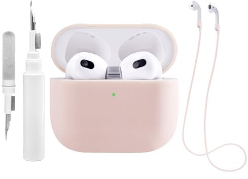 Teyomi Hülle Kompatibel mit Airpods 3 mit Reinigungsset, Silikonhülle kompatibel mit Apple AirPods 3 Case, für Airpods 3 Generation Hülle, für Airpods 3 Schutzhülle mit Straps(Hellrosa)